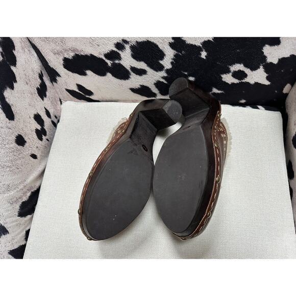 Nine West Sherpa Mules Clogs Wooden Sole in‎ Brown Leather Boho Cottage ~8.5M - Picture 6 of 6